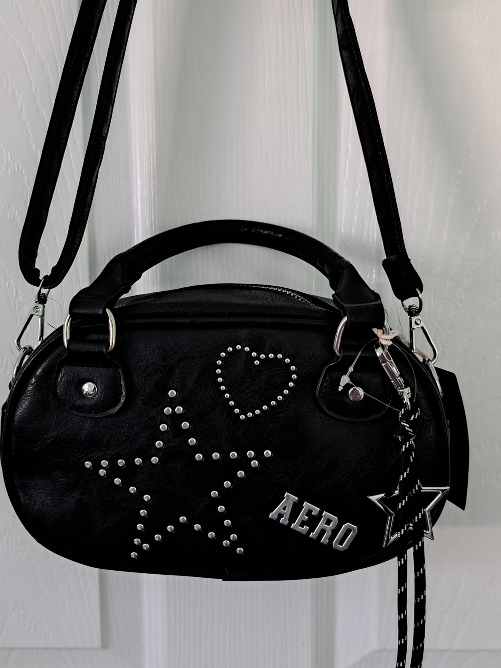 Aeropostale Black Studded Bag with Heart & Star Accents